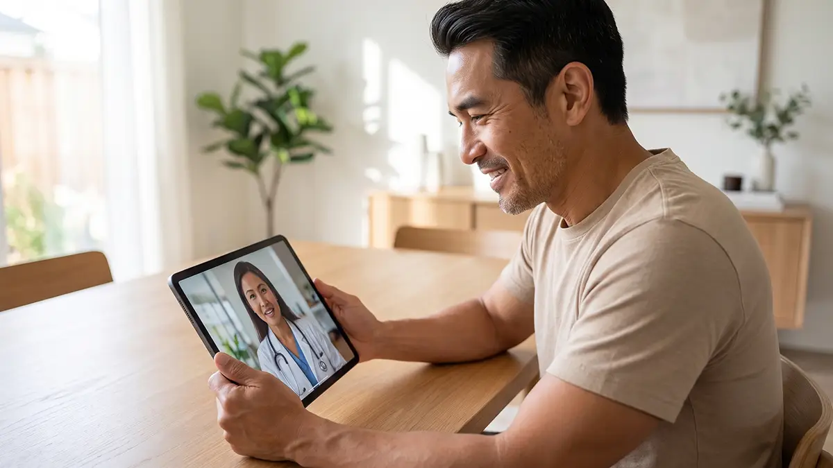 Man using telehealth consultation on his phone.