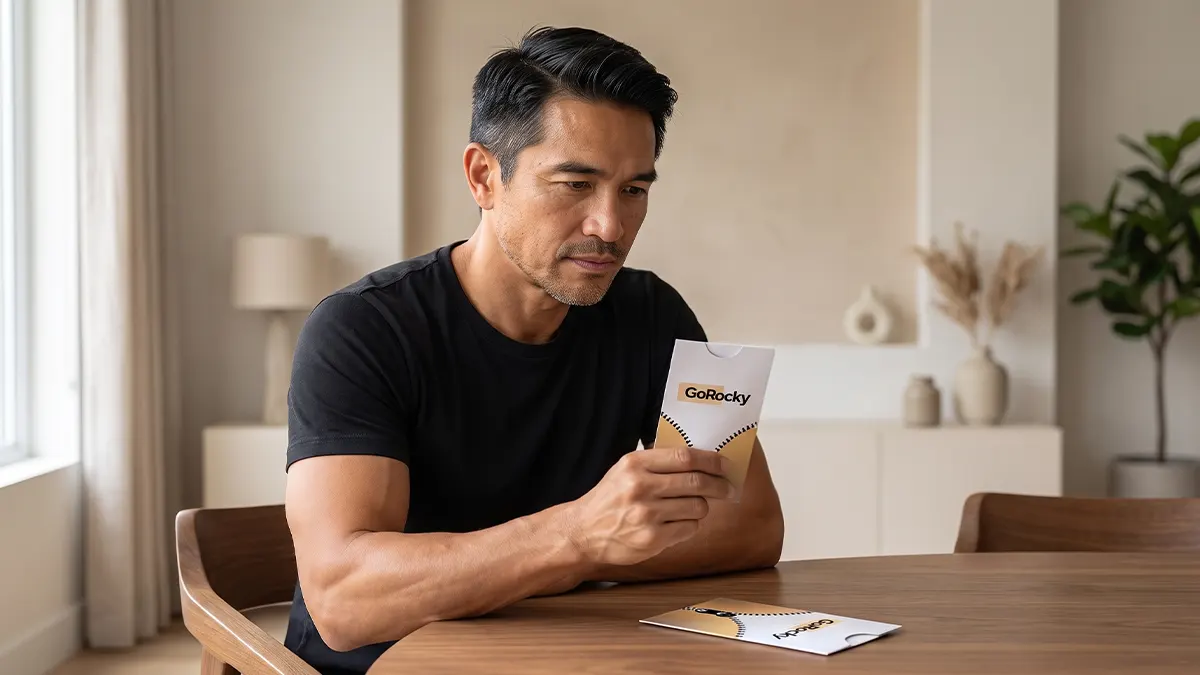 Man looking at GoRocky packaging
