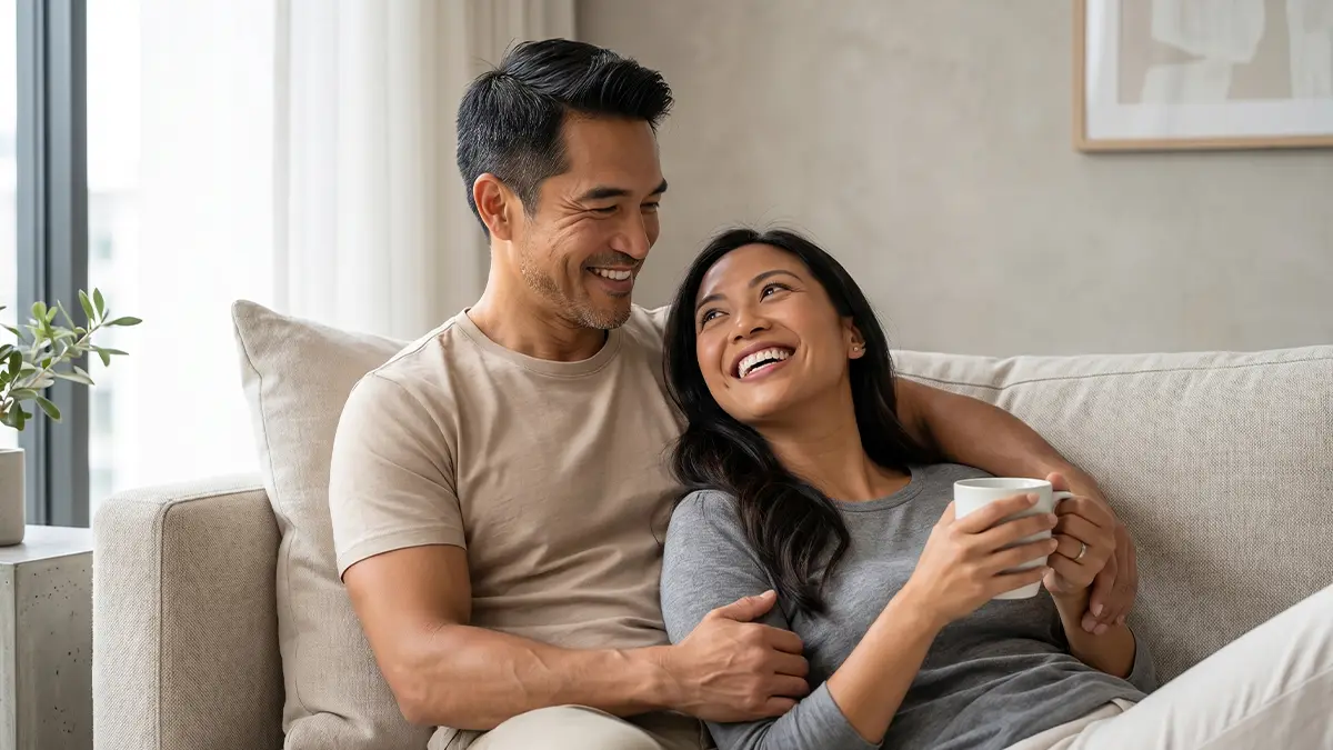 Couple relaxing together at home with GoRocky.